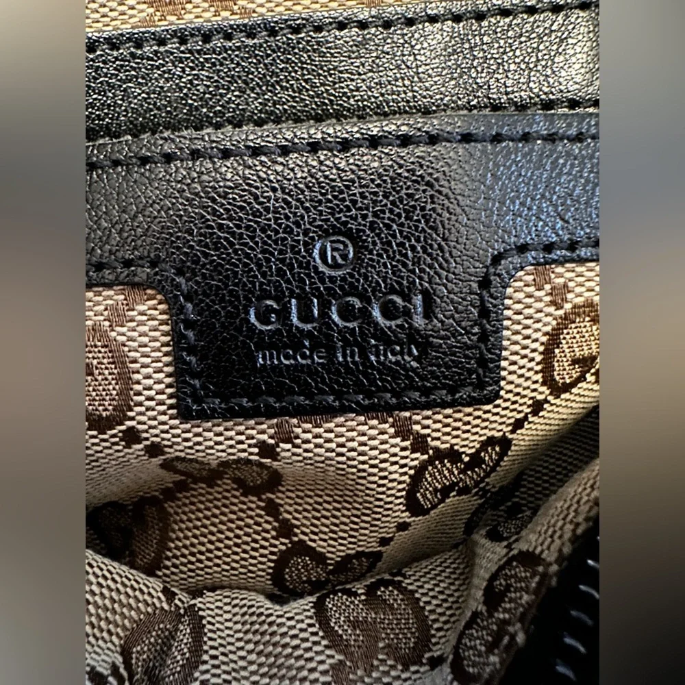 Authentic Gucci Double G Men’s Black Football Bag with Brown Monogram Interior
